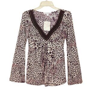 NWT Boston Proper Top Women’s S Small Brown Leopard Animal Print Shirt Blouse